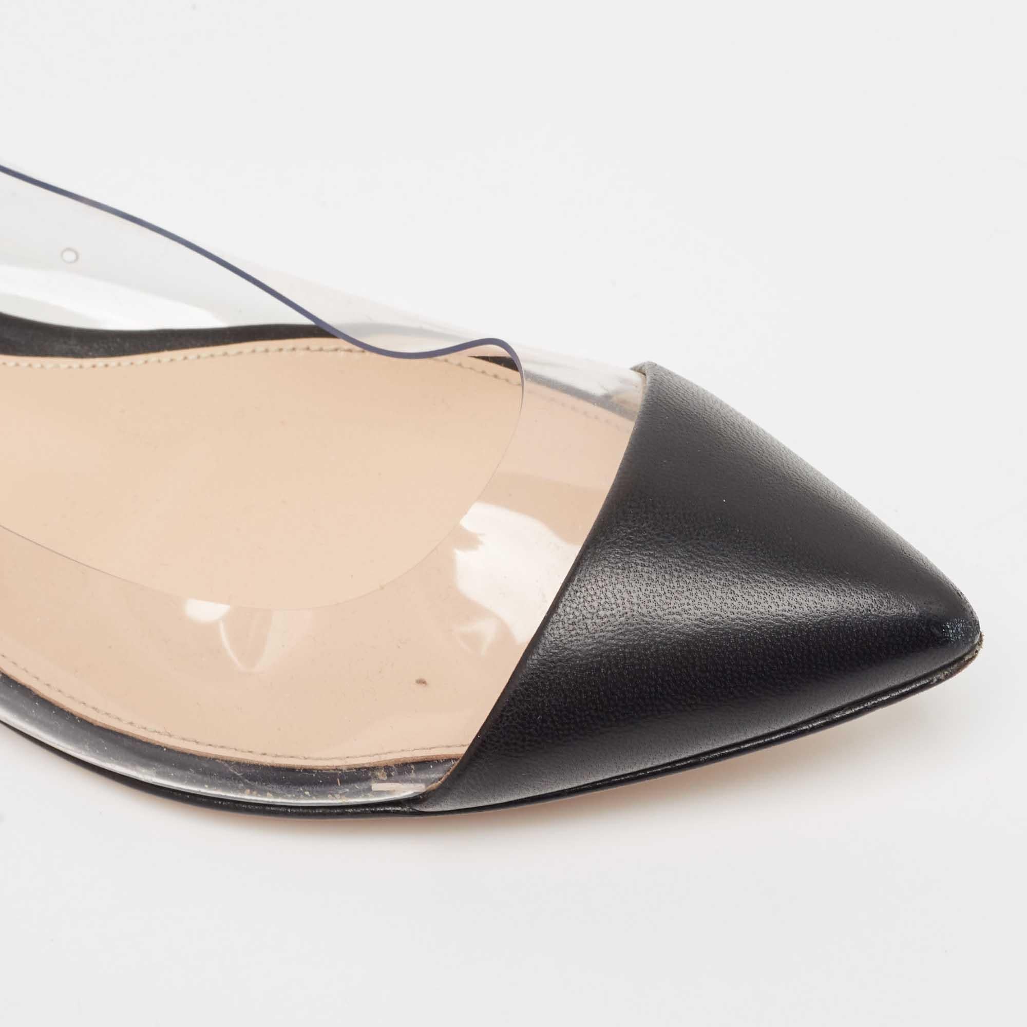 Gianvito Rossi Black Leather and PVC Plexi Ballet Flats Size 38 For Sale 3