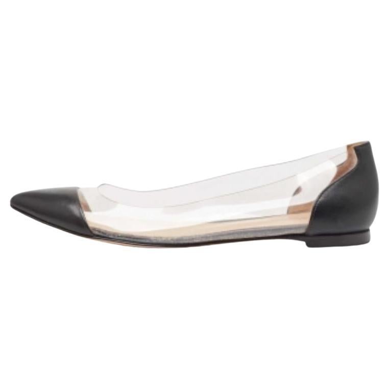 Gianvito Rossi Black Leather and PVC Plexi Ballet Flats Size 38