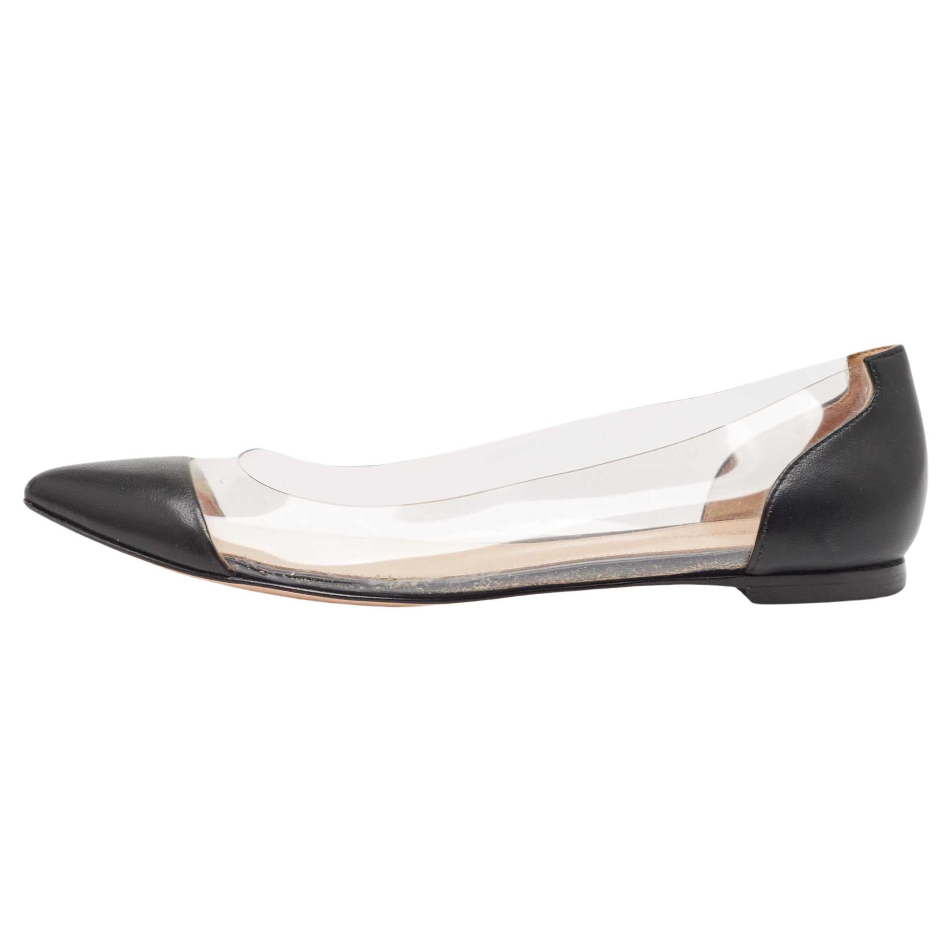 Gianvito Rossi Black Leather and PVC Plexi Ballet Flats Size 38 For Sale