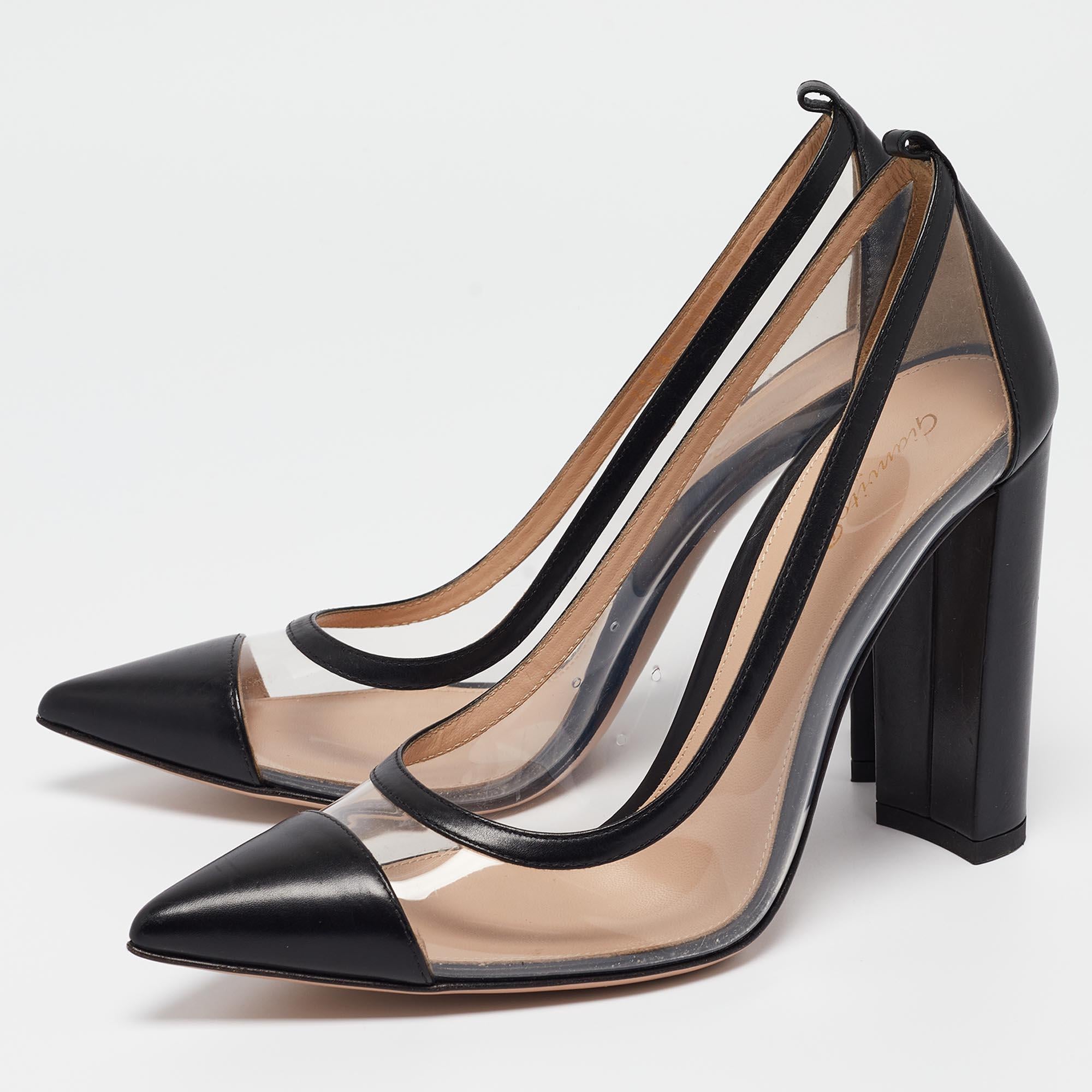 Gianvito Rossi's timeless aesthetic and stellar craftsmanship in shoemaking is evident in these stunning Plexi pumps. Crafted from leather on the pointed toes and heel counters, they are adorned with transparent PVC for a minimal effect. 