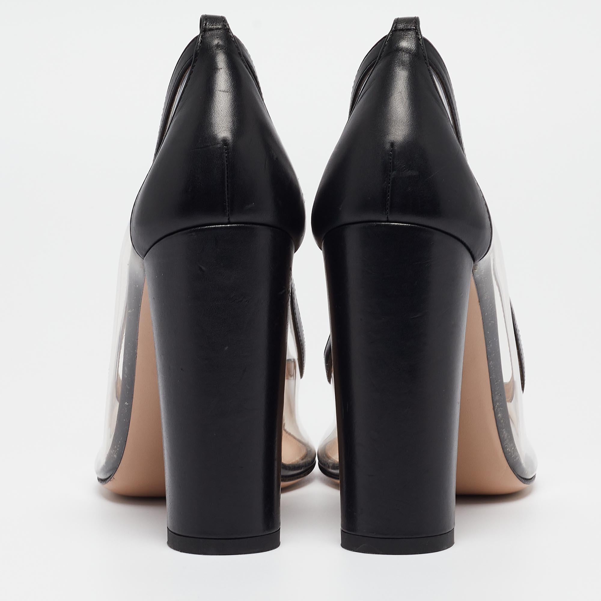 Gianvito Rossi Black Leather and PVC Plexi Block Heel Pumps Size 39 For Sale 1