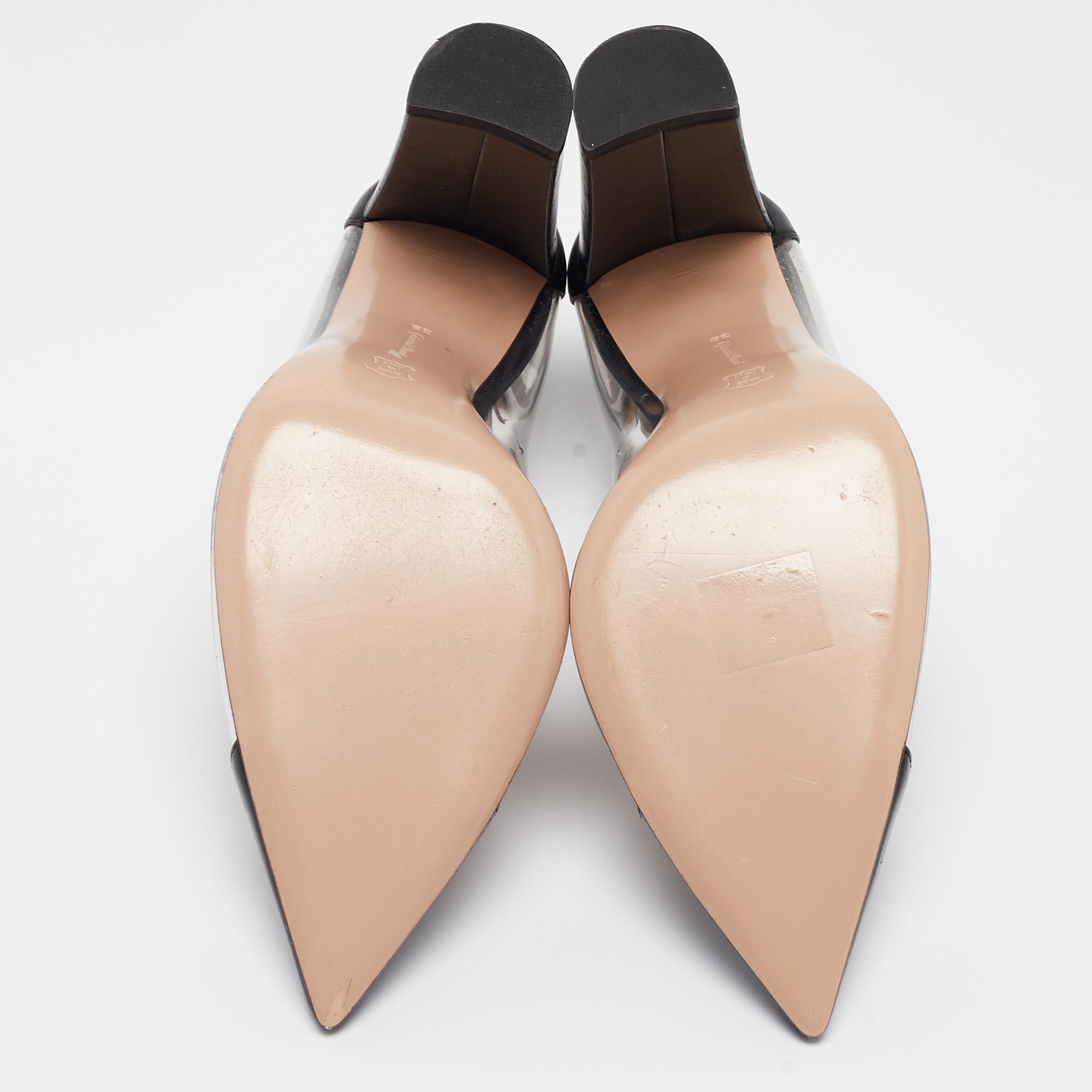 Gianvito Rossi Black Leather and PVC Plexi Block Heel Pumps Size 39 For Sale 2