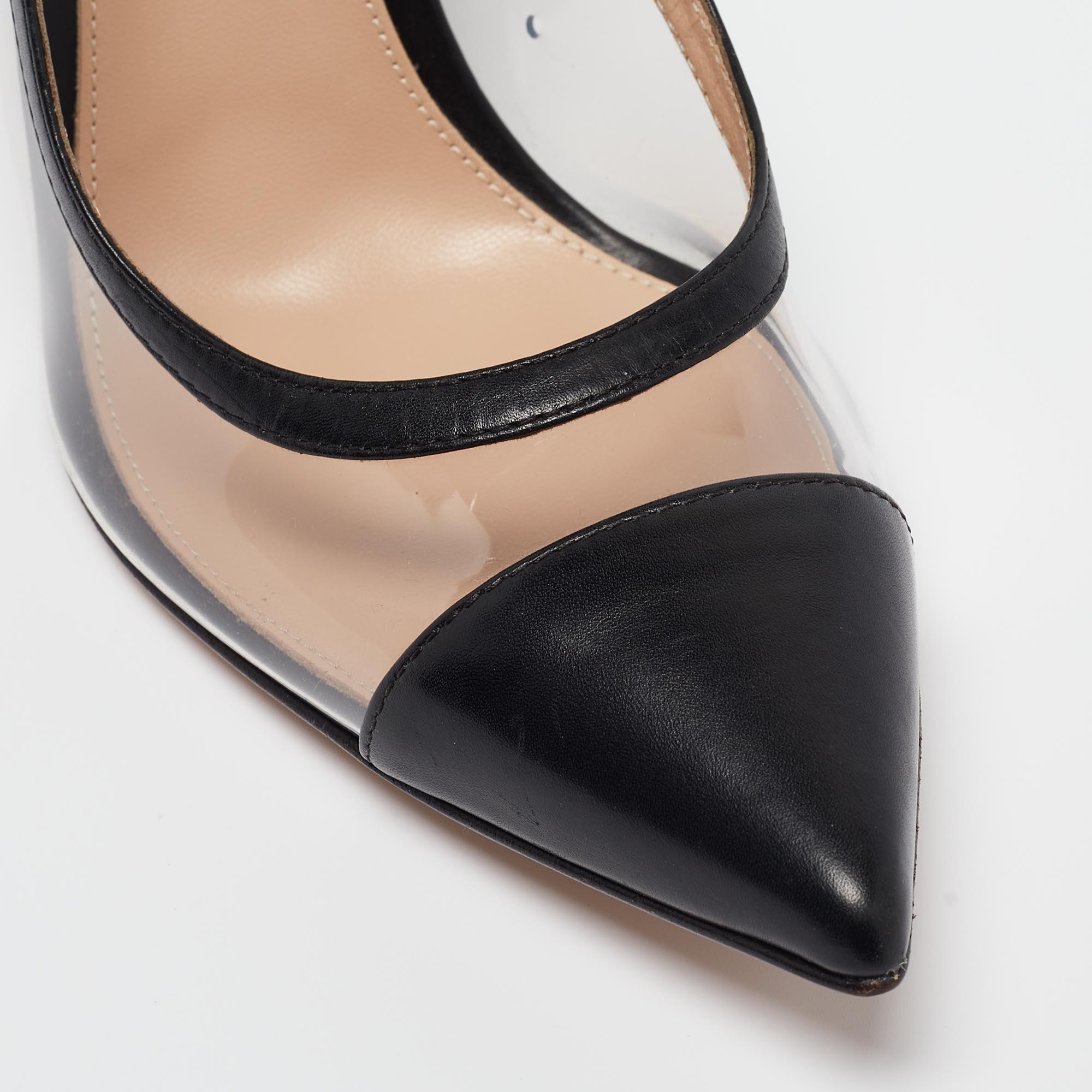 Gianvito Rossi Black Leather and PVC Plexi Block Heel Pumps Size 39 For Sale 3