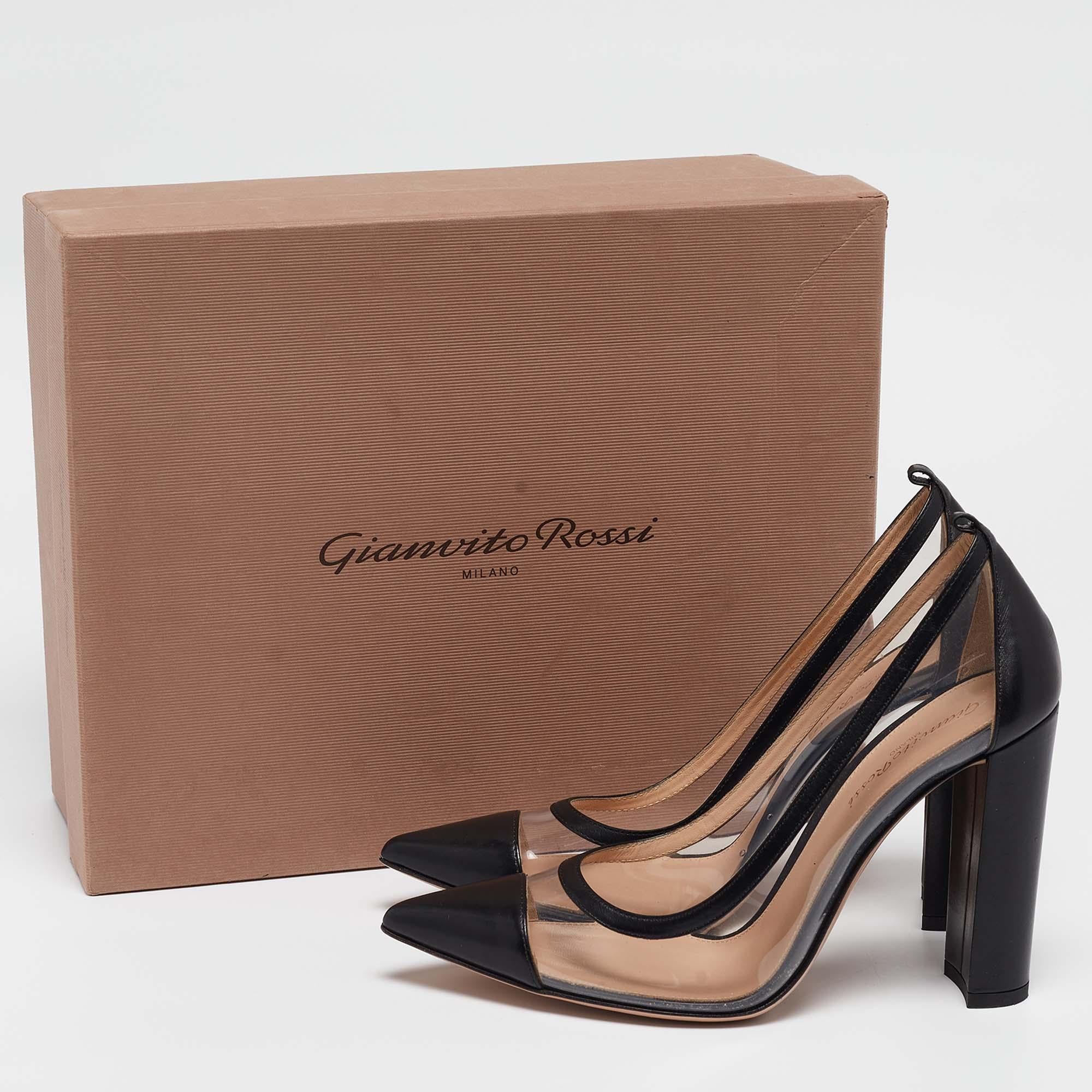 Gianvito Rossi Black Leather and PVC Plexi Block Heel Pumps Size 39 For Sale 5