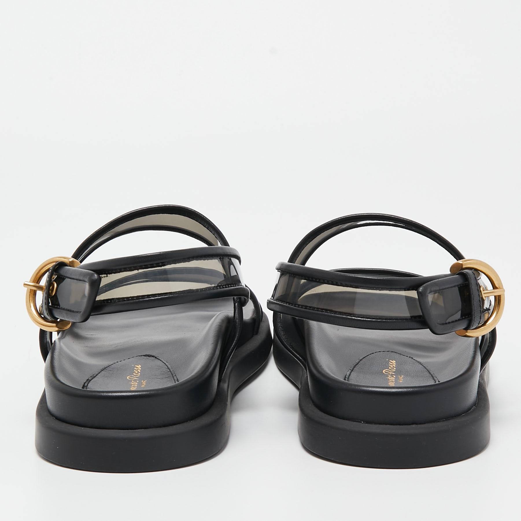 Gianvito Rossi Black Leather and PVC Slingback Flat Sandals Size 41 In Excellent Condition For Sale In Dubai, Al Qouz 2