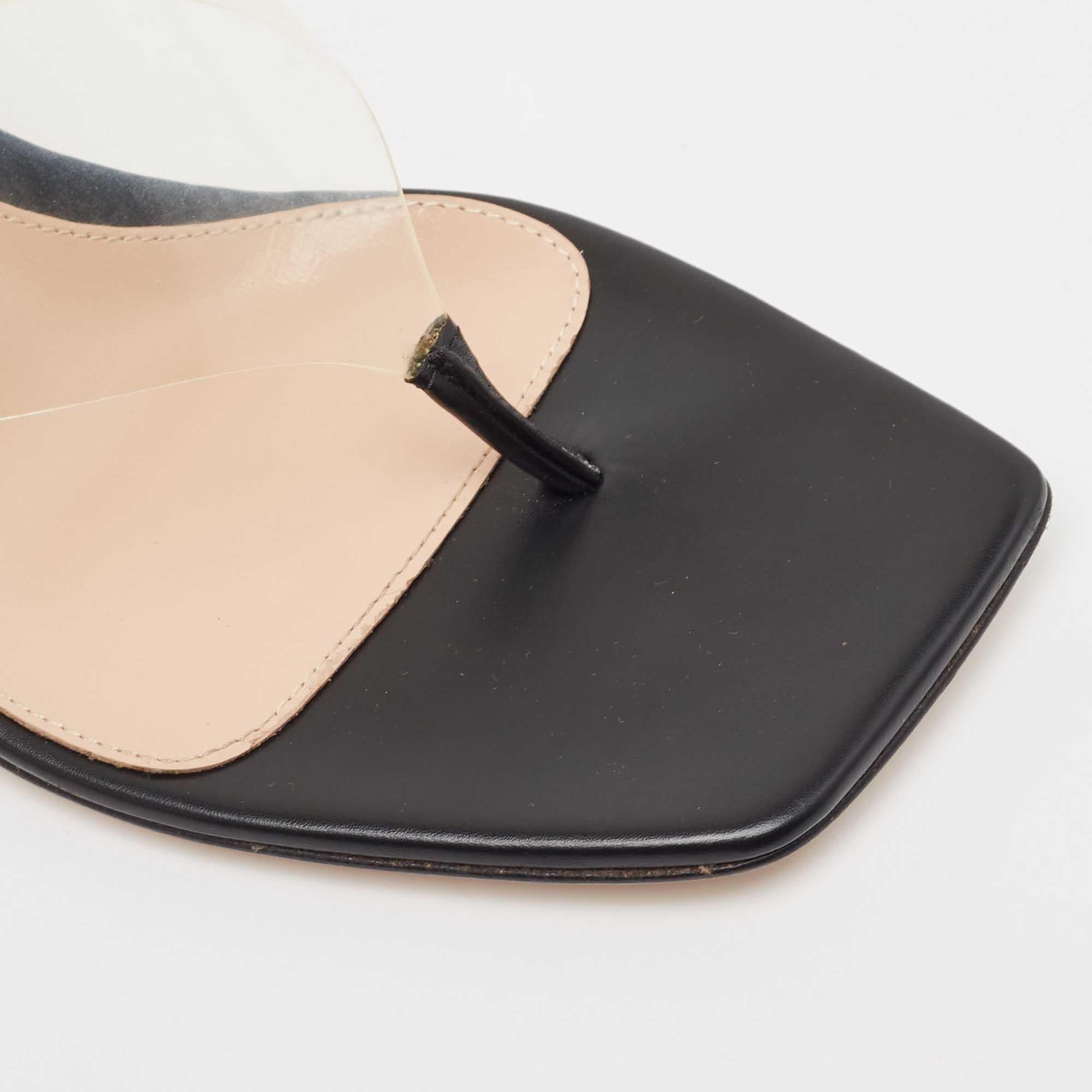 Gianvito Rossi Schwarz Leder und PVC Zehensteg Slide Sandalen Größe 38.5 im Angebot 2