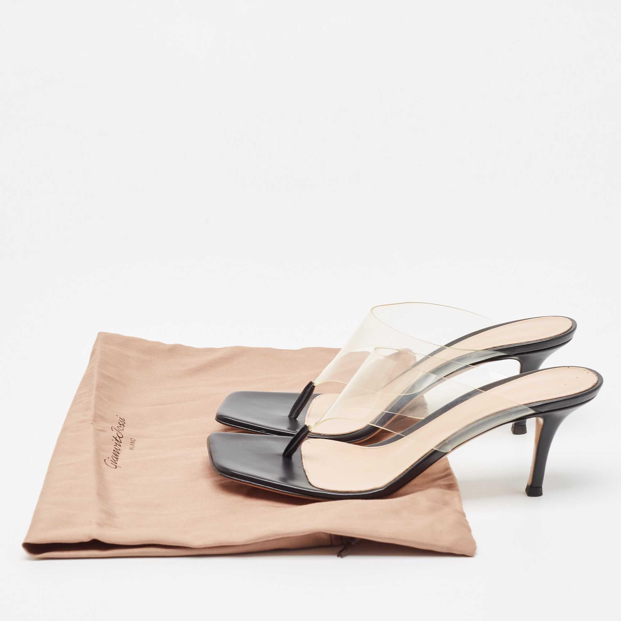 Gianvito Rossi Schwarz Leder und PVC Zehensteg Slide Sandalen Größe 38.5 im Angebot 4