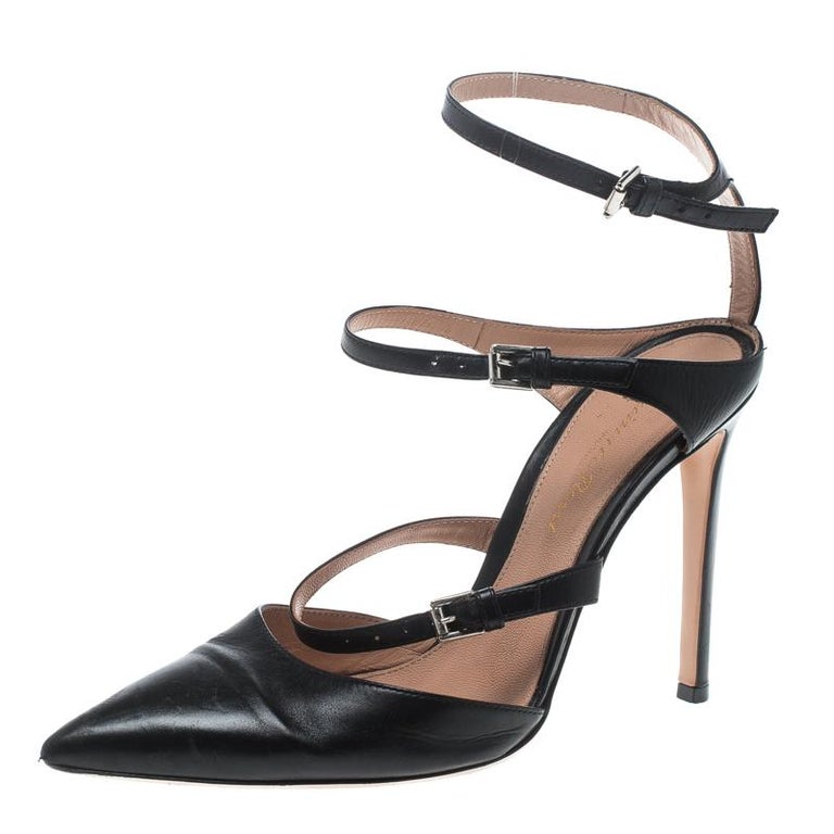 Gianvito Rossi Black Leather Ankle Strap Pointed Toe Sandals Size 36 ...