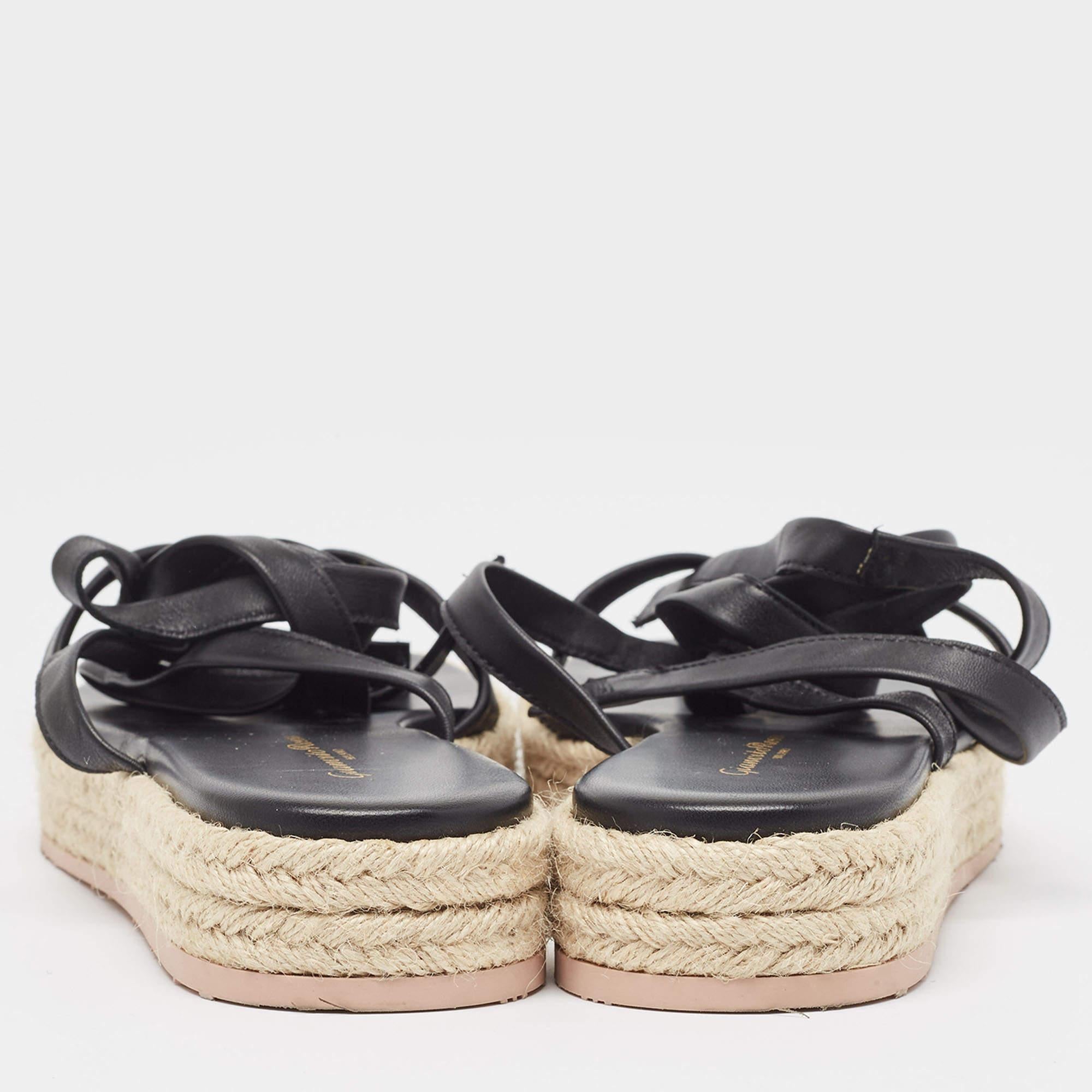 Gianvito Rossi Black Leather Ankle Tie Espadrille Sandals Size 38 For Sale 1
