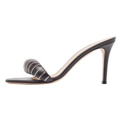 Gianvito Rossi Black Leather Bijoux Slides Size 39