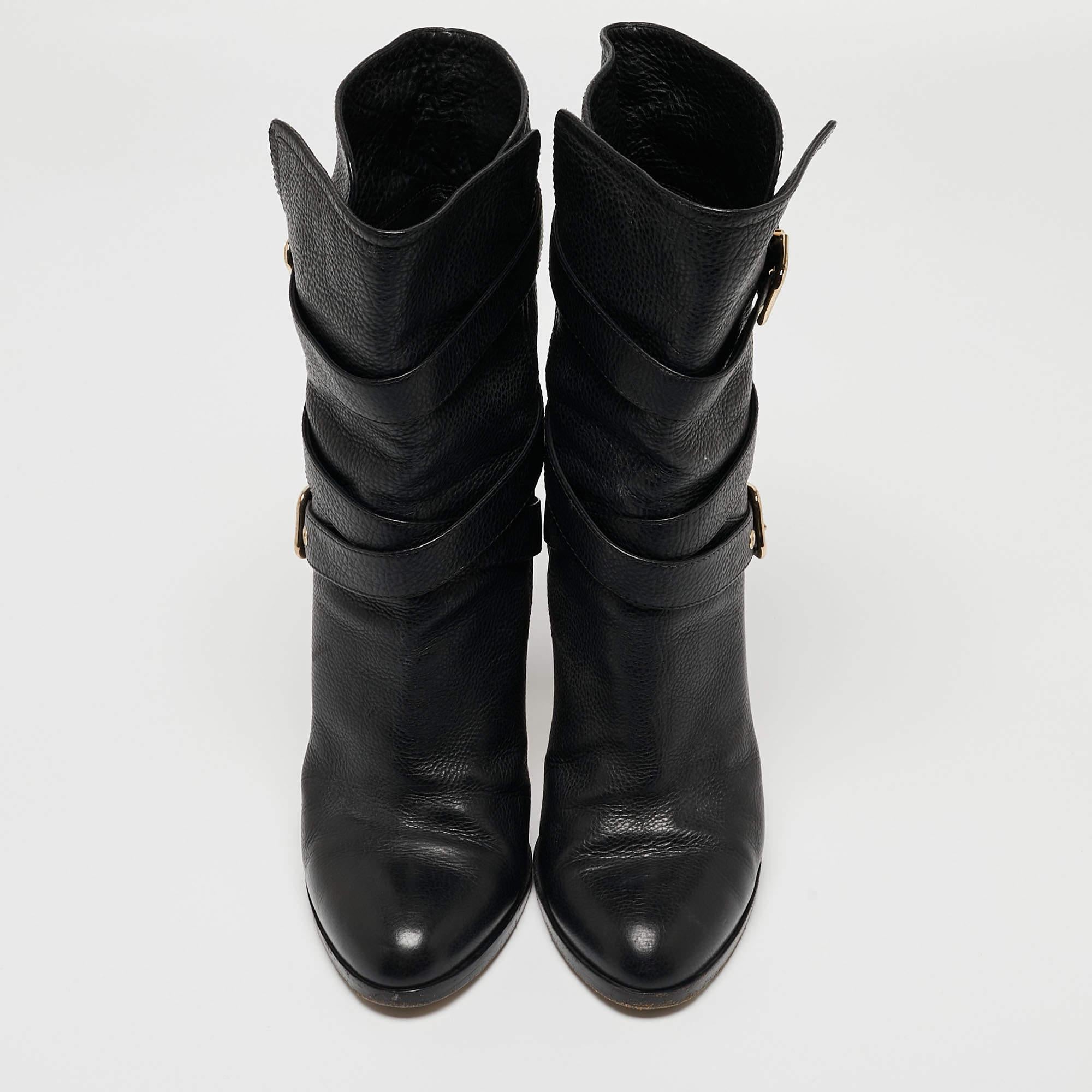 Gianvito Rossi - Bottes mi-mollets en cuir noir avec boucles - Taille 40 Pour femmes en vente