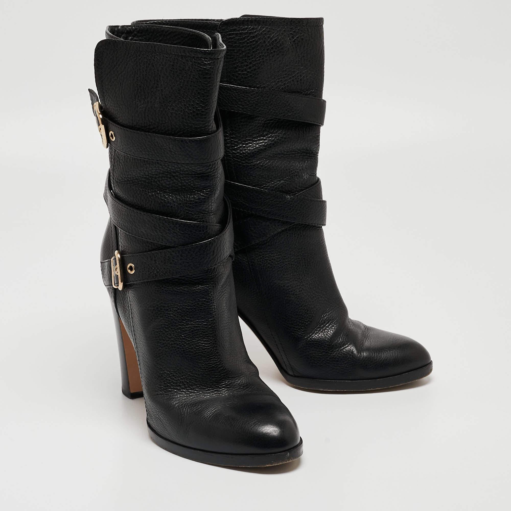 Gianvito Rossi Black Leather Buckle Detail Mid Calf Boots Size 40 For Sale 2