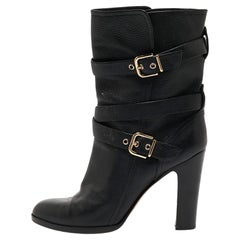 Gianvito Rossi Black Leather Buckle Detail Mid Calf Boots Size 40