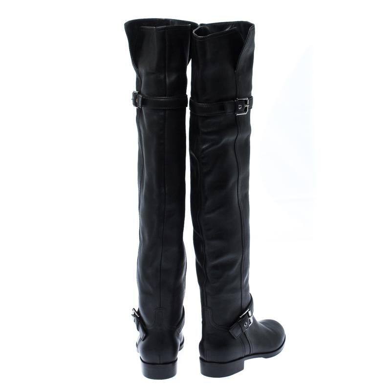 Gianvito Rossi Black Leather Buckle Detail Over The Knee Boots Size 37.5 1