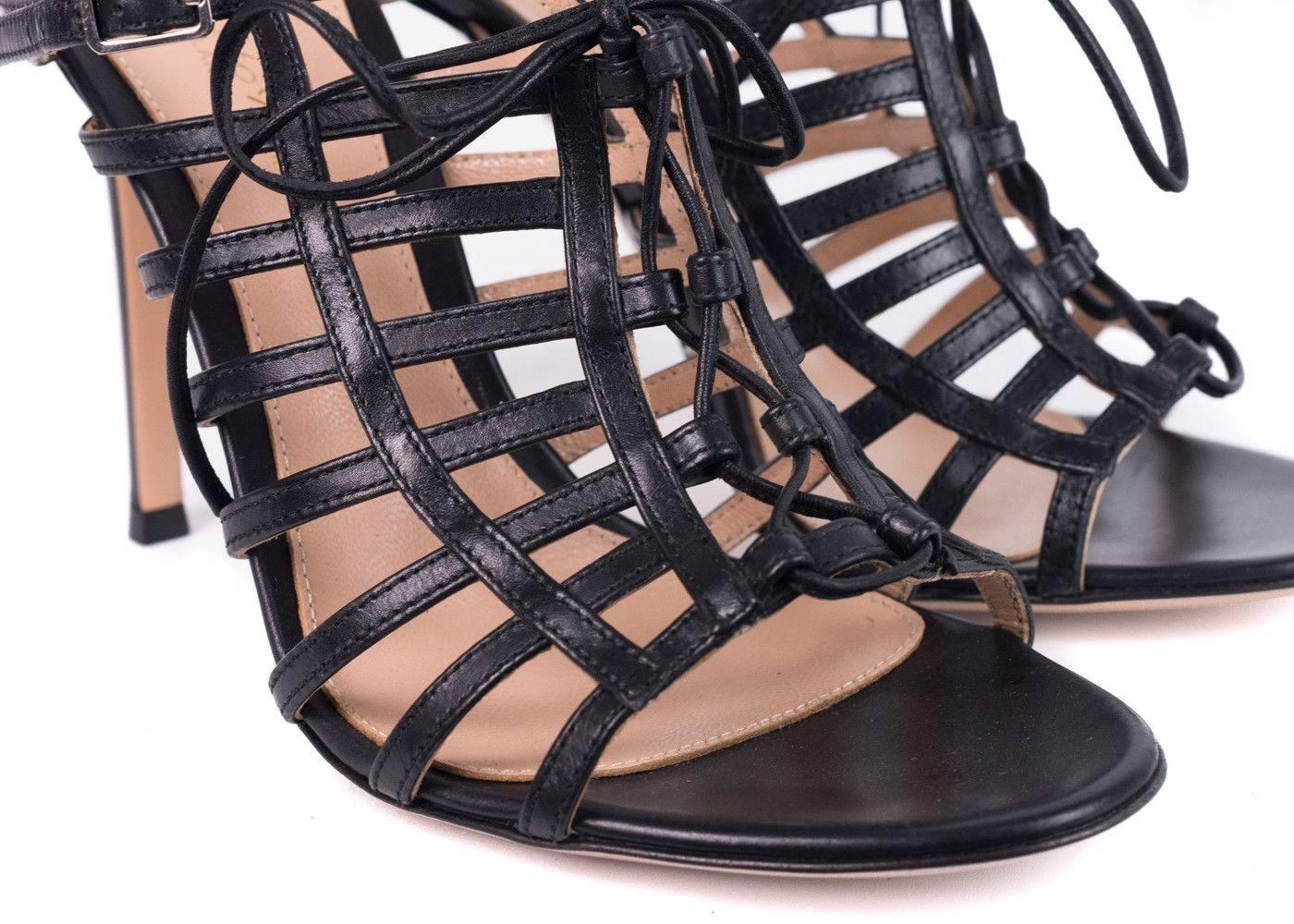 Brand New Gianvito Rossi Stiletto Sandals
Retails In-Store & Online for $895
Size IT 37 / US 7

Gianvito Rossi's Stiletto Sandals are ideal for that day into night event. A structured caged heel with lacing at the center vamp and a wrapped ankle