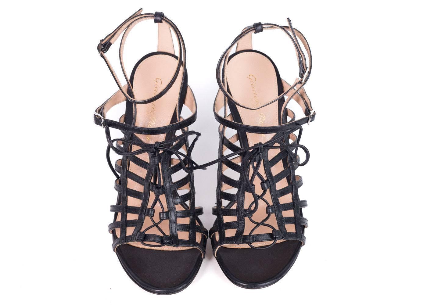 Gianvito Rossi Black Leather Caged Lace Up Stiletto Sandals For Sale 1