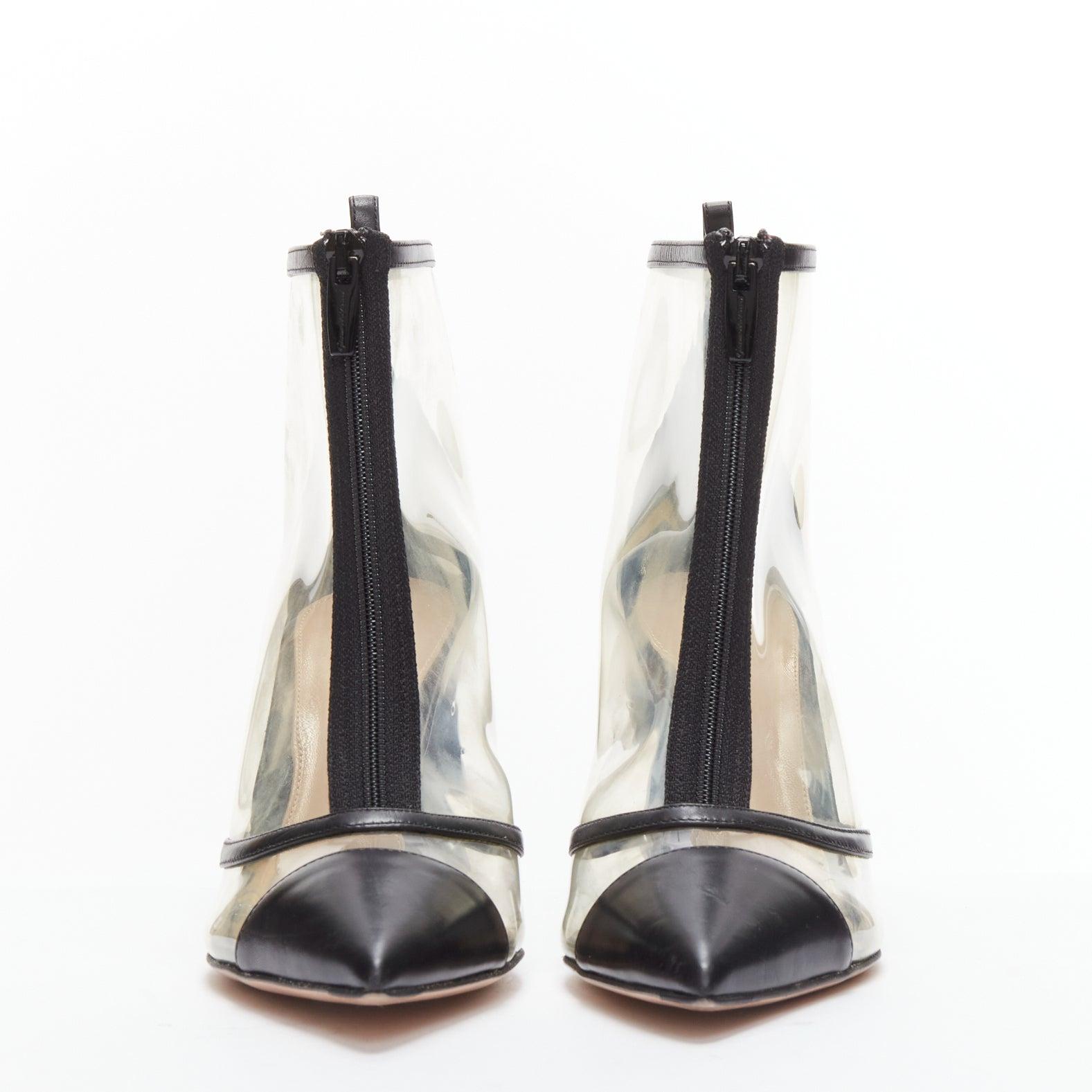 Gray GIANVITO ROSSI black leather clear PVC ankle boots EU38.5 For Sale