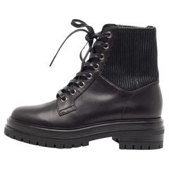 Gianvito Rossi Black Leather Combat Boots Size 35.5