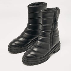 Gianvito Rossi Black Leather Eiko Padded Combat Boots Size 37