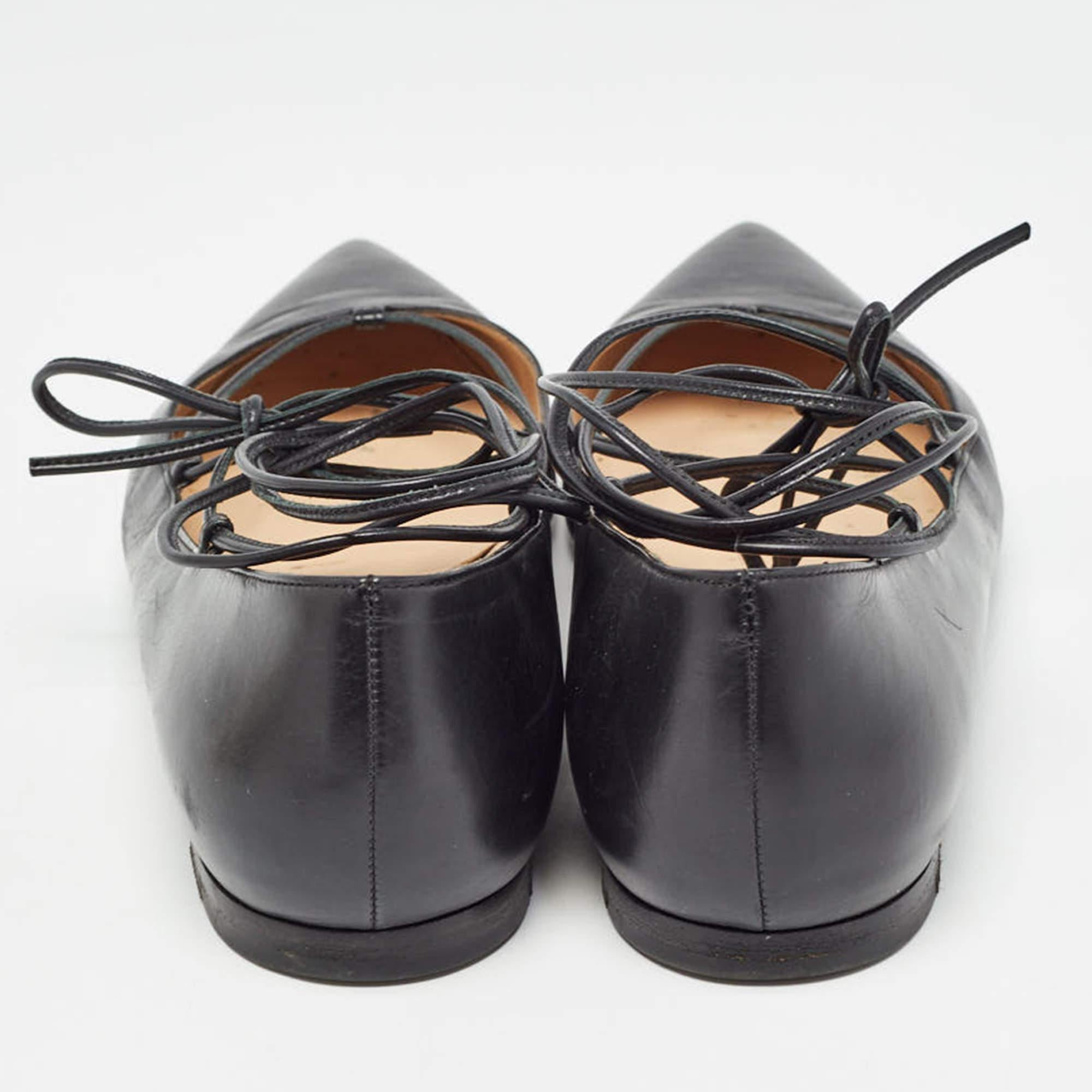 Gianvito Rossi Black Leather Femi Ankle Tie Flats Size 37 For Sale 1