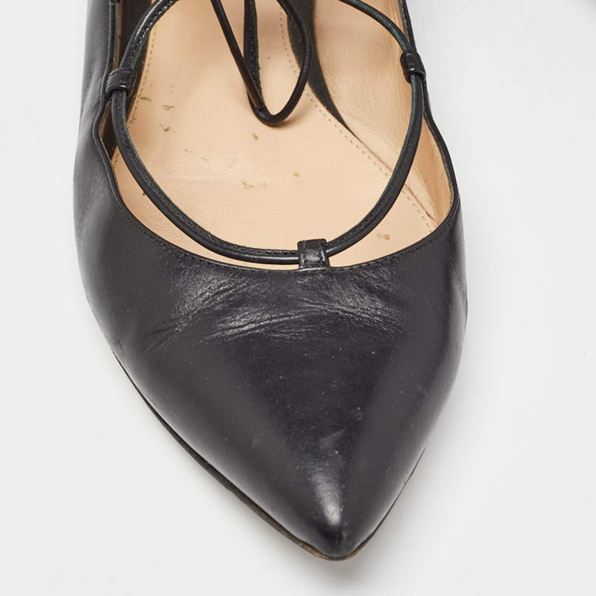 Gianvito Rossi Black Leather Femi Ankle Tie Flats Size 37 For Sale 3
