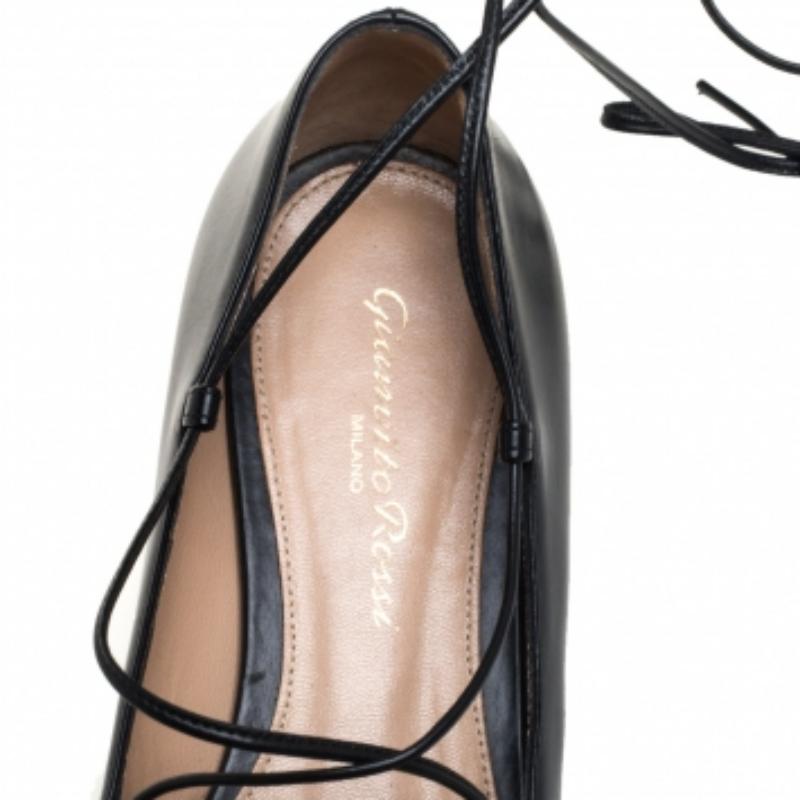 Gianvito Rossi Black Leather Femi Ankle Wrap Pointed Toe Flats Size 35 For Sale 1