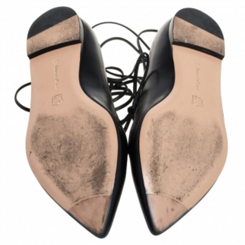 Gianvito Rossi Black Leather Femi Ankle Wrap Pointed Toe Flats Size 35 For Sale 2