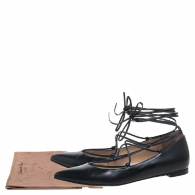 Gianvito Rossi Black Leather Femi Ankle Wrap Pointed Toe Flats Size 35 For Sale 4