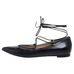 Gianvito Rossi Black Leather Femi Ankle Wrap Pointed Toe Flats Size 35