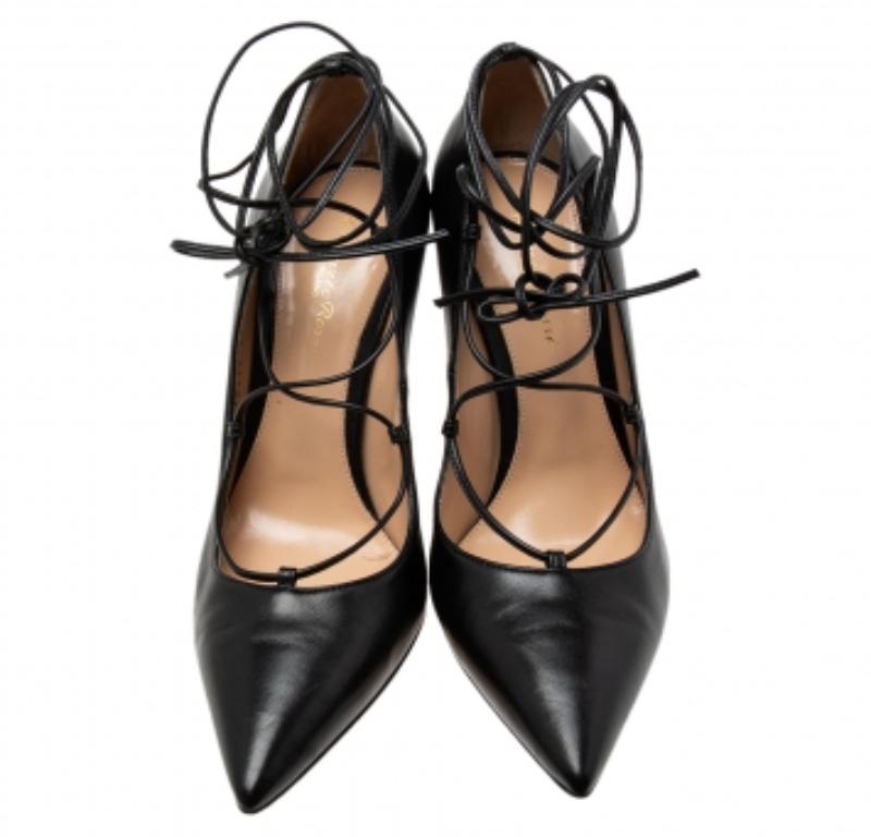 Women's Gianvito Rossi Black Leather Femi Lace-Up Pumps Size 40 For Sale