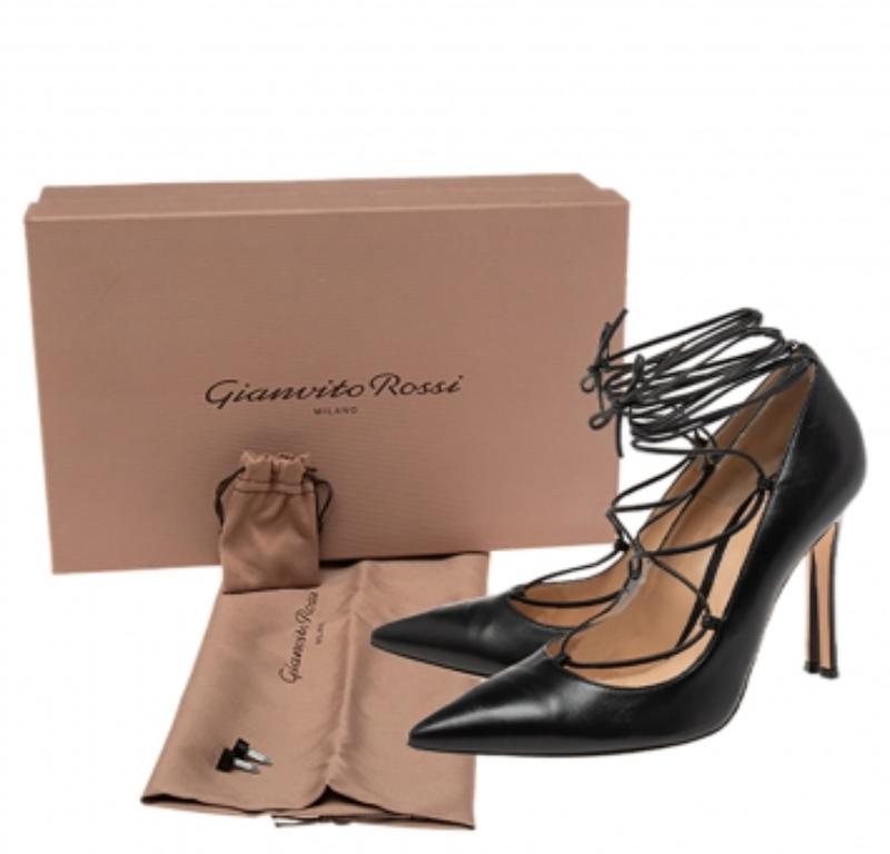 Gianvito Rossi Black Leather Femi Lace-Up Pumps Size 40 For Sale 5