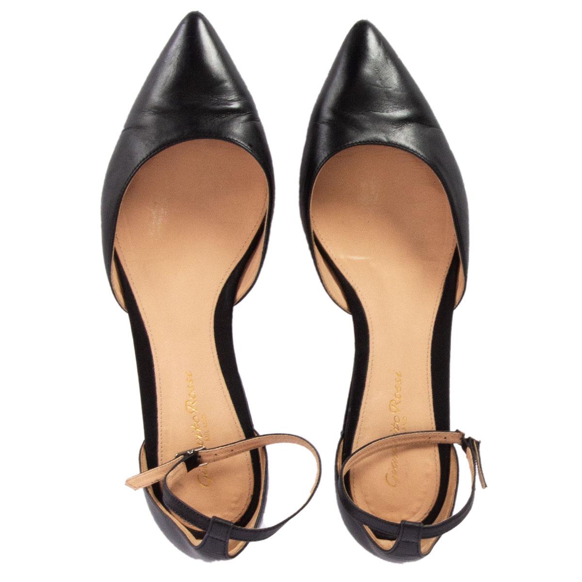 De las mujeres GIANVITO ROSSI cuero negro GIA Correa de tobillo Bailarinas Zapatos 36.5