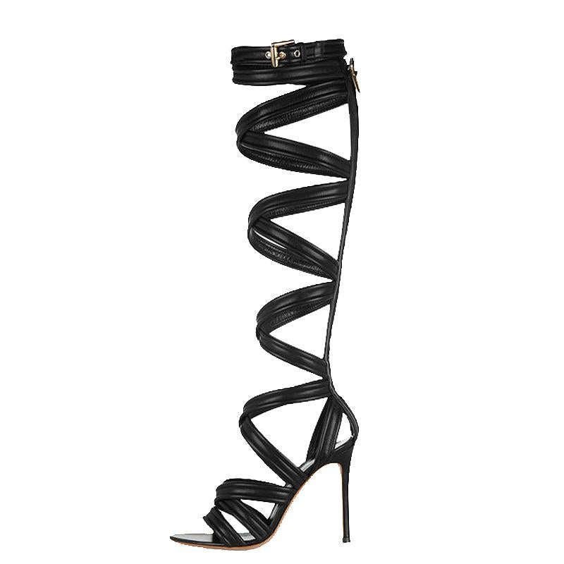 These black gladiator sandals from Gianvito Rossi are very chic and stylish! They are crafted from leather and feature a cage design with multiple straps. They also flaunt buckled straps, back zippers and comfortable leather lined