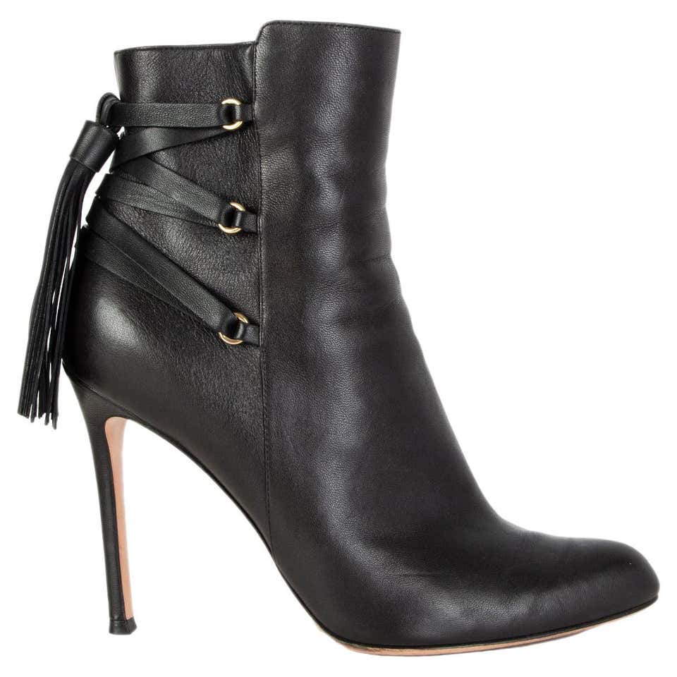 GIANVITO ROSSI black leather GOJEE Tassel Ankle Boots Shoes 38 For Sale ...