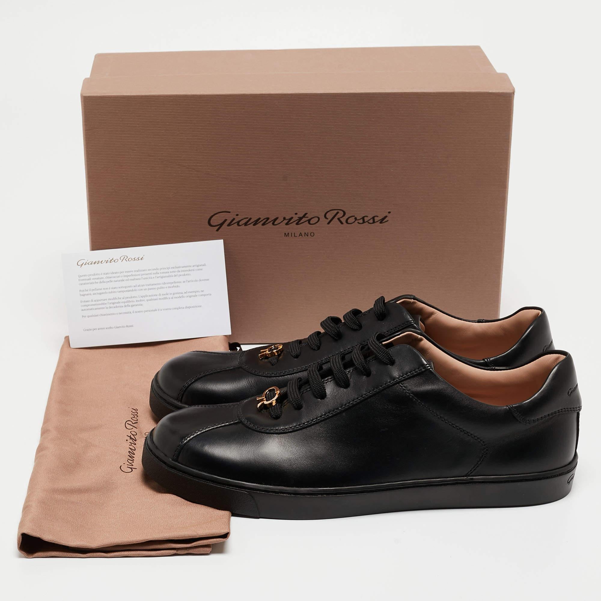 Gianvito Rossi Black Leather Low Top Sneakers Size 39 In Excellent Condition For Sale In Dubai, Al Qouz 2