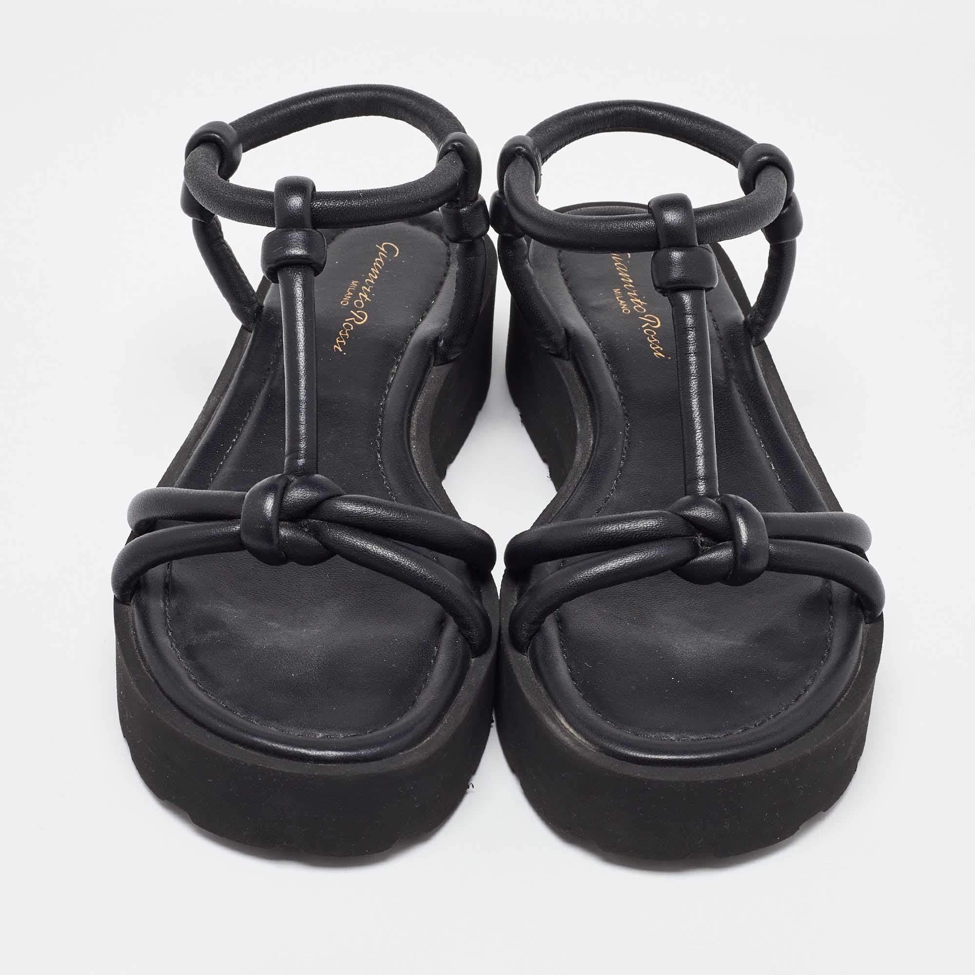 Gianvito Rossi Black Leather Marine Platform Sandals Size 38 In Good Condition In Dubai, Al Qouz 2
