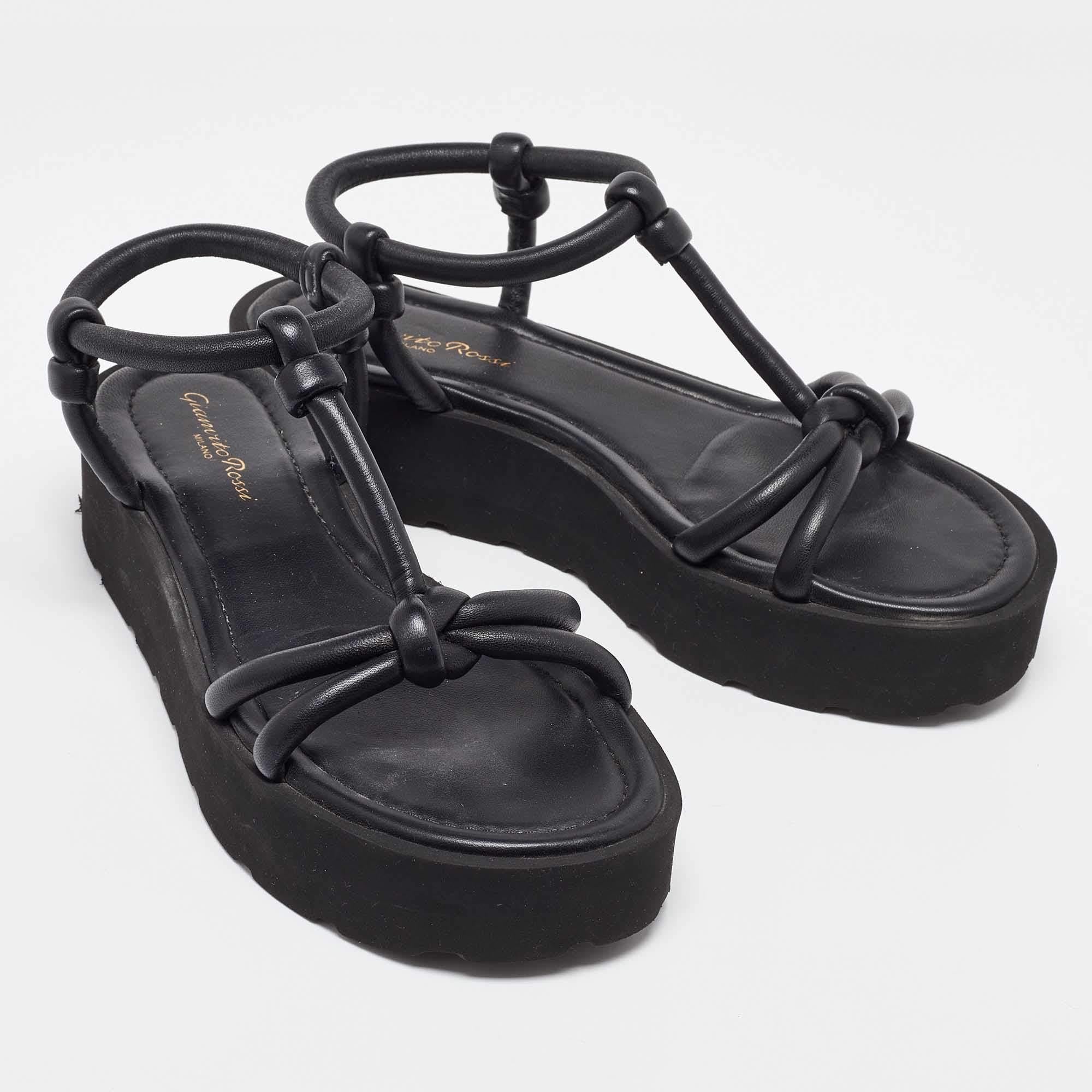 Women's Gianvito Rossi Black Leather Marine Platform Sandals Size 38