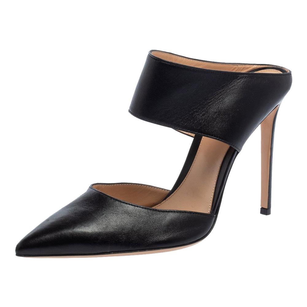 Gianvito Rossi Black Leather Mule Sandals Size 42 at 1stDibs