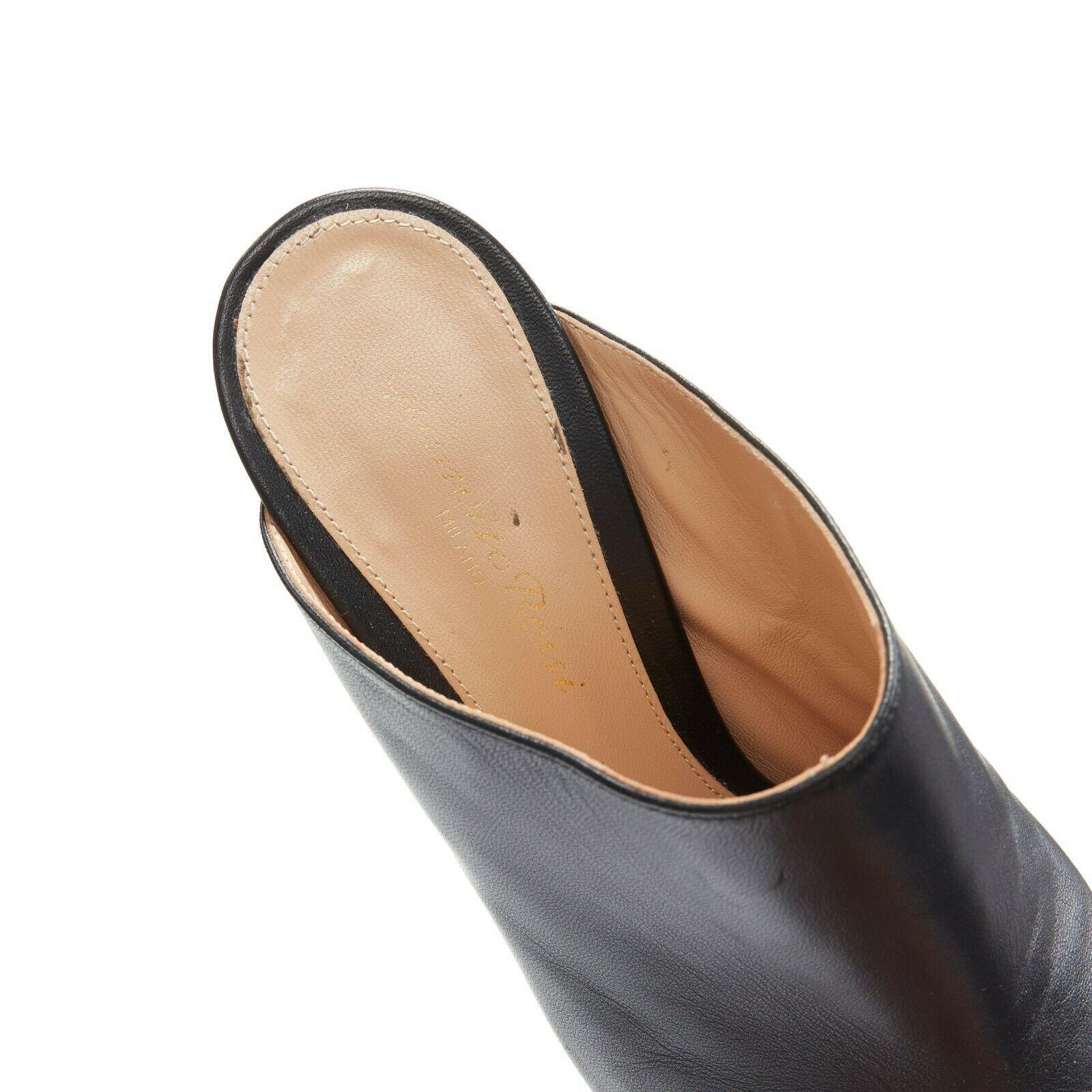 GIANVITO ROSSI black leather open toe high heel slip on mule EU37 2