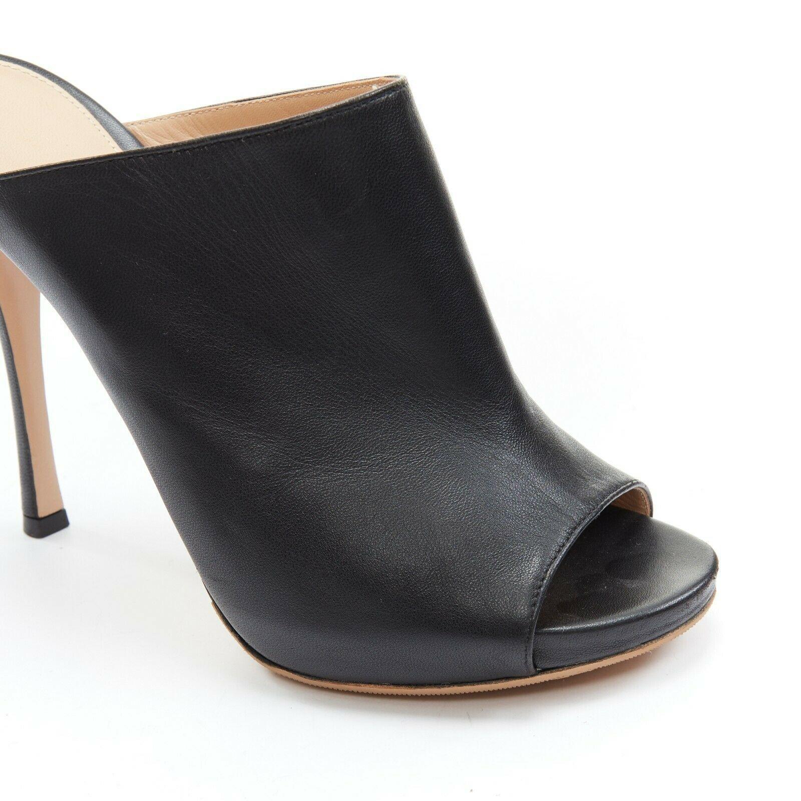 Women's GIANVITO ROSSI black leather open toe high heel slip on mule EU37