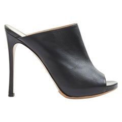 GIANVITO ROSSI black leather open toe high heel slip on mule EU37