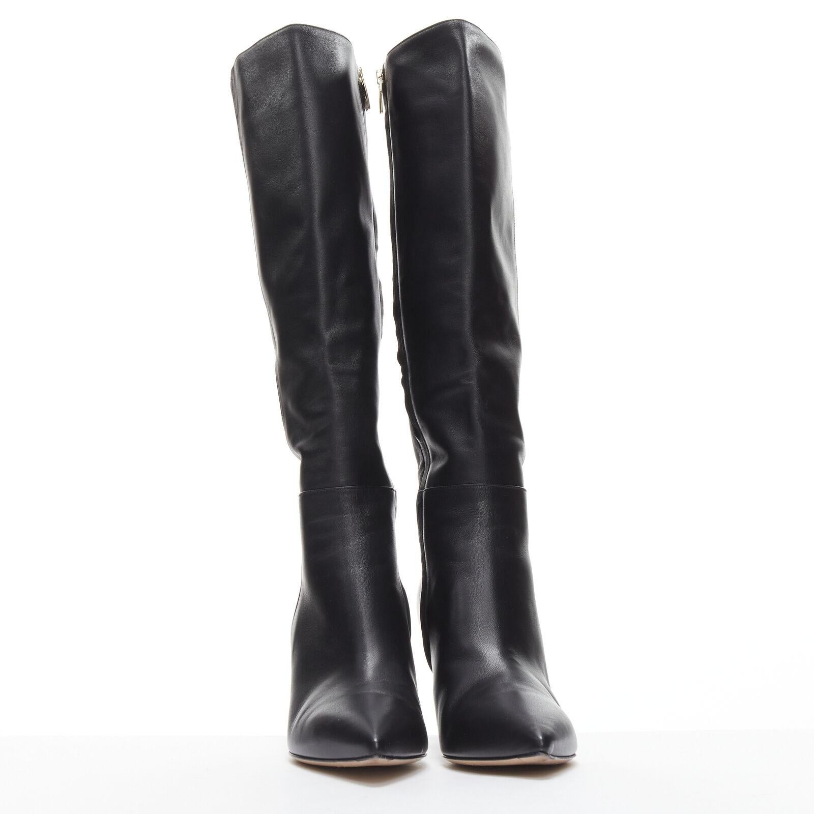 Women's GIANVITO ROSSI black leather point toe spool heeled tall boots EU39 US9