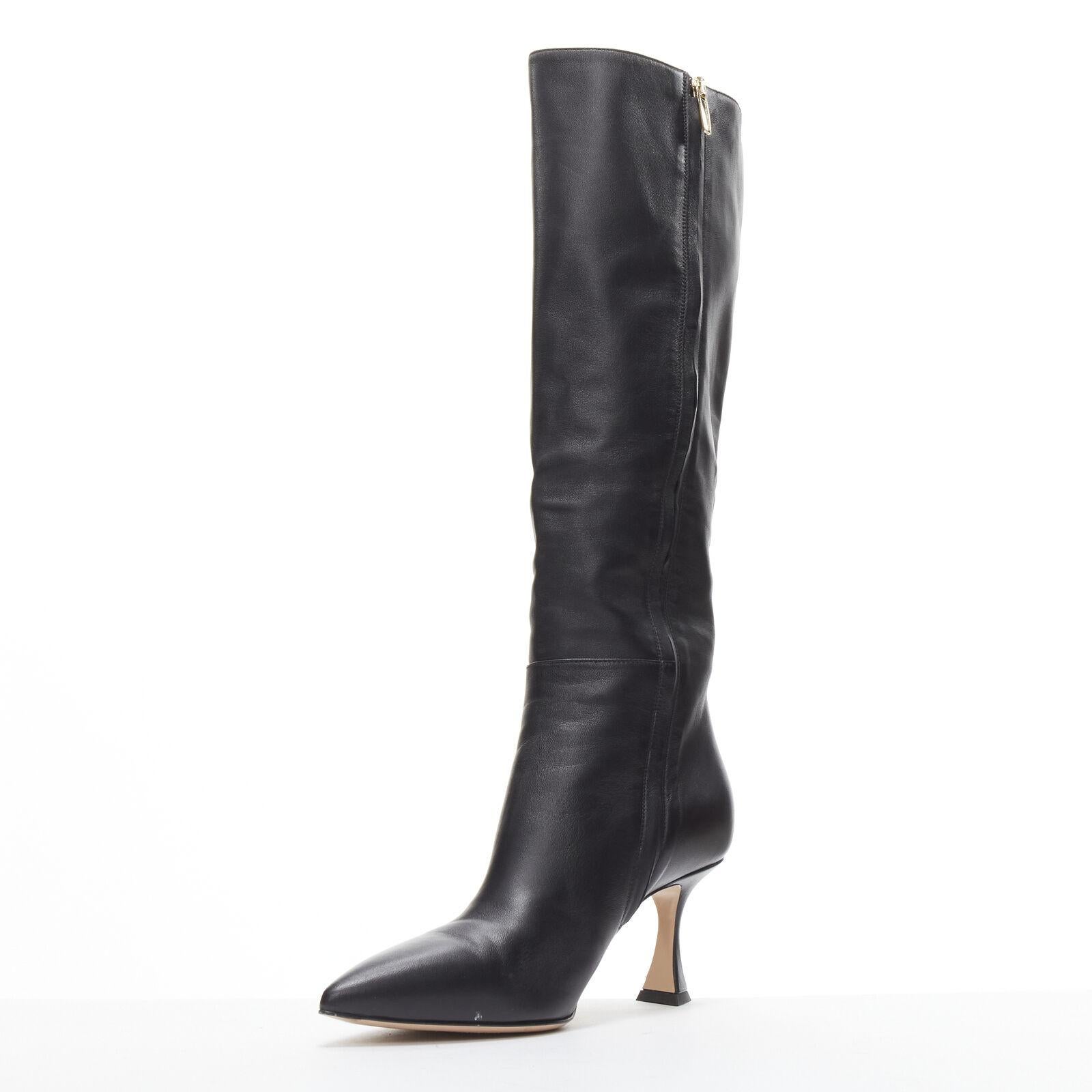 GIANVITO ROSSI black leather point toe spool heeled tall boots EU39 US9 1
