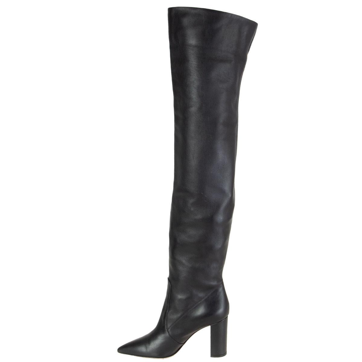 Black GIANVITO ROSSI black leather Pointed Toe Over Knee Boots Shoes 38 For Sale