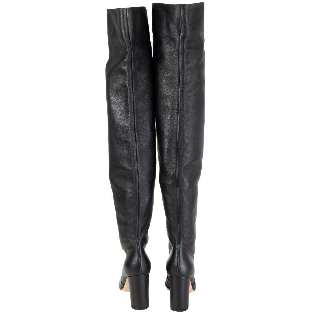 GIANVITO ROSSI black leather Pointed Toe Over Knee Boots Shoes 38 In Good Condition For Sale In Zürich, CH