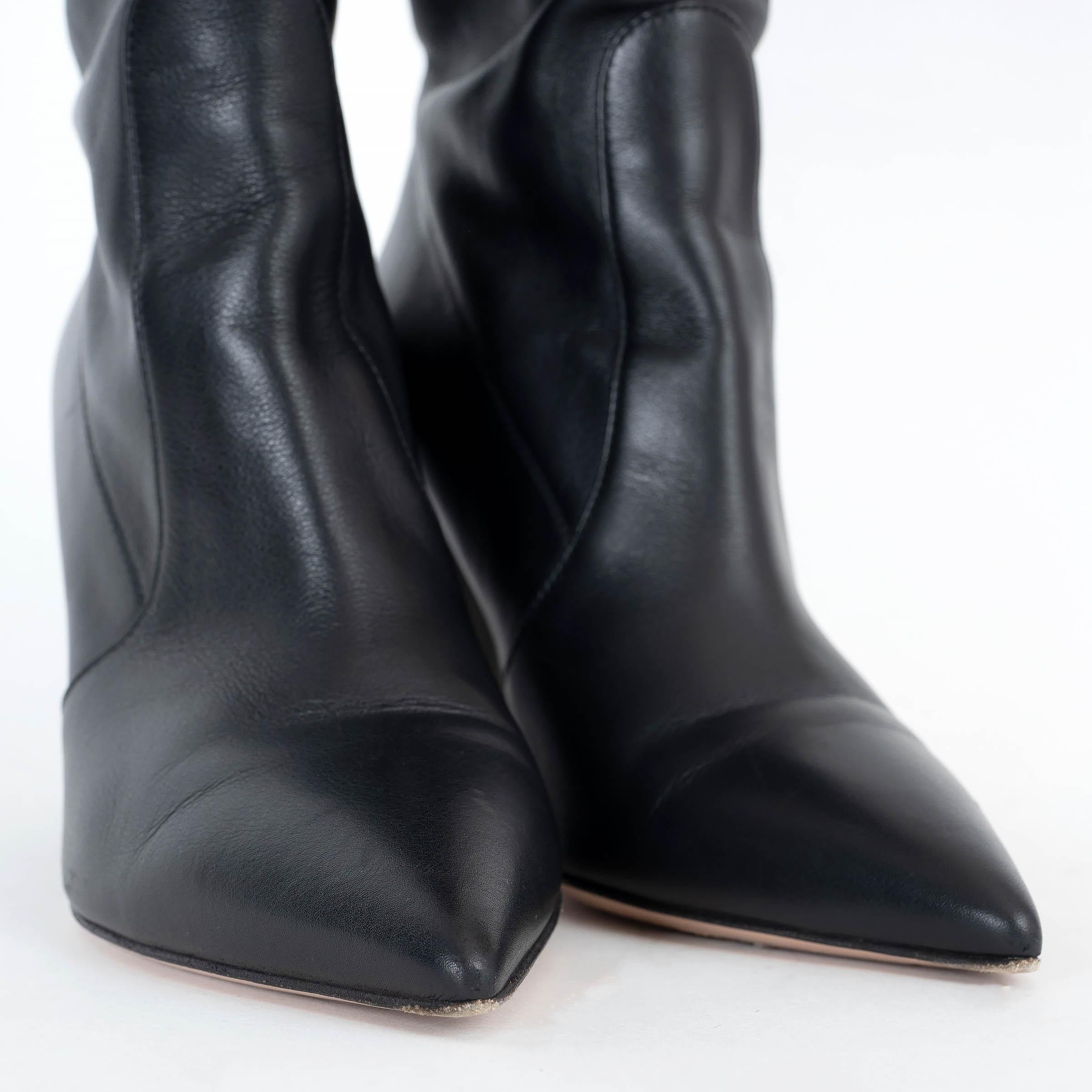 GIANVITO ROSSI black leather Pointed Toe Over Knee Boots Shoes 38 For Sale 2