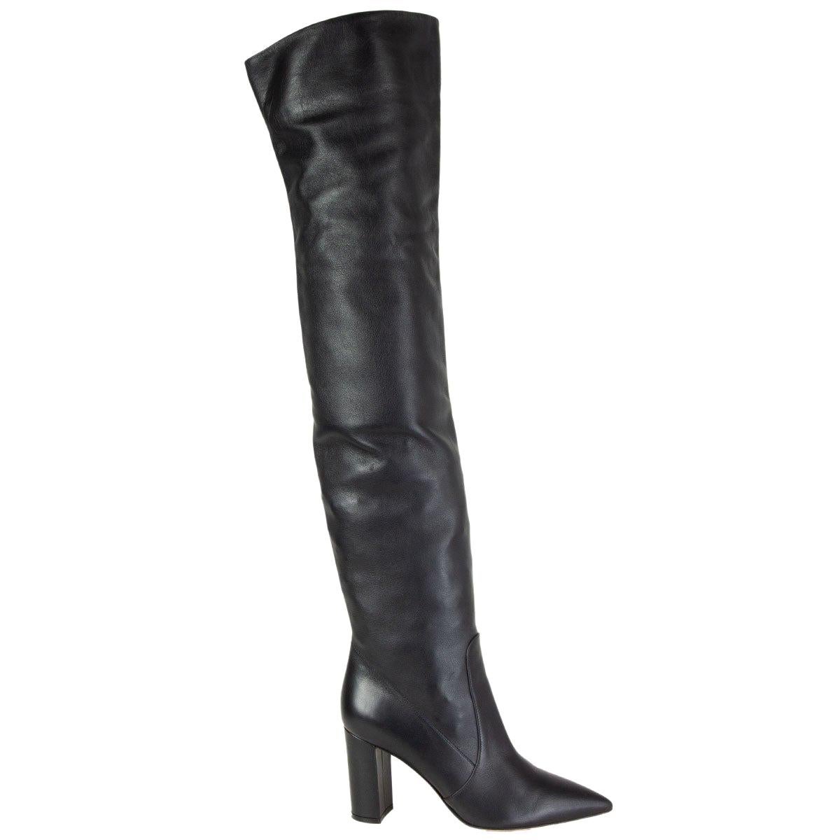 GIANVITO ROSSI black leather Pointed Toe Over Knee Boots Shoes 38 For Sale