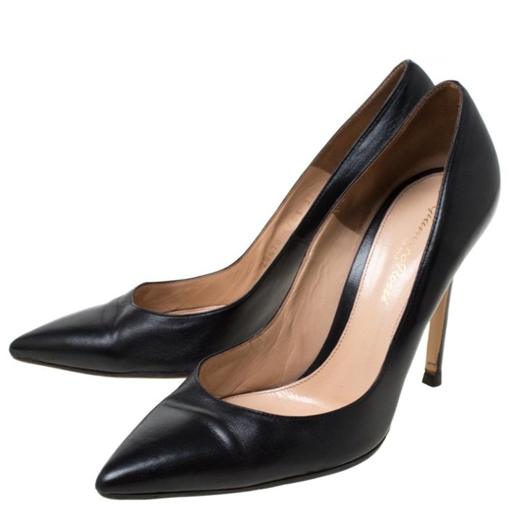 Gianvito Rossi Black Leather Pointed Toe Pumps Size 37.5 For Sale at ...