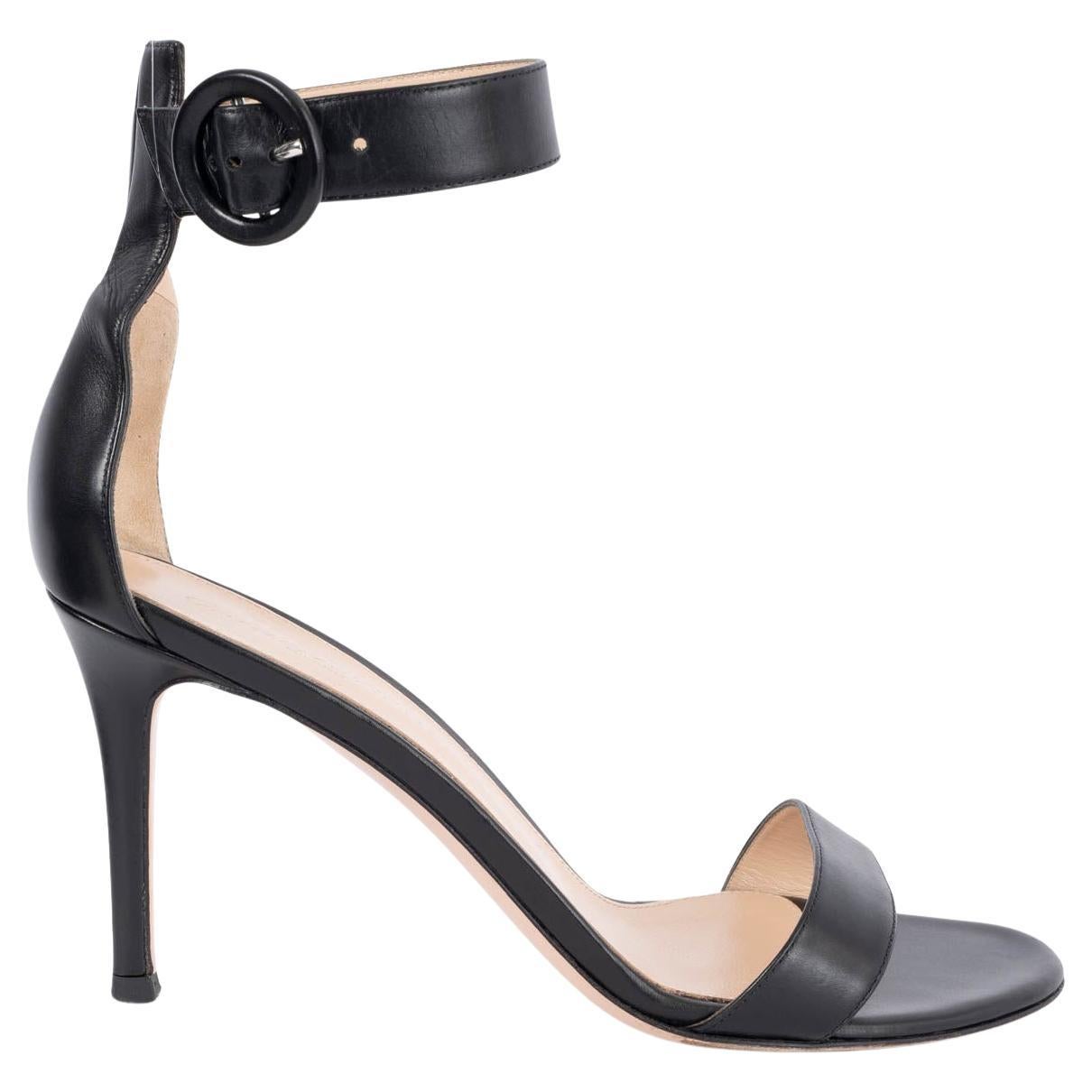 GIANVITO ROSSI black leather PORTOFINO 85 Sandals Shoes 37.5 For Sale