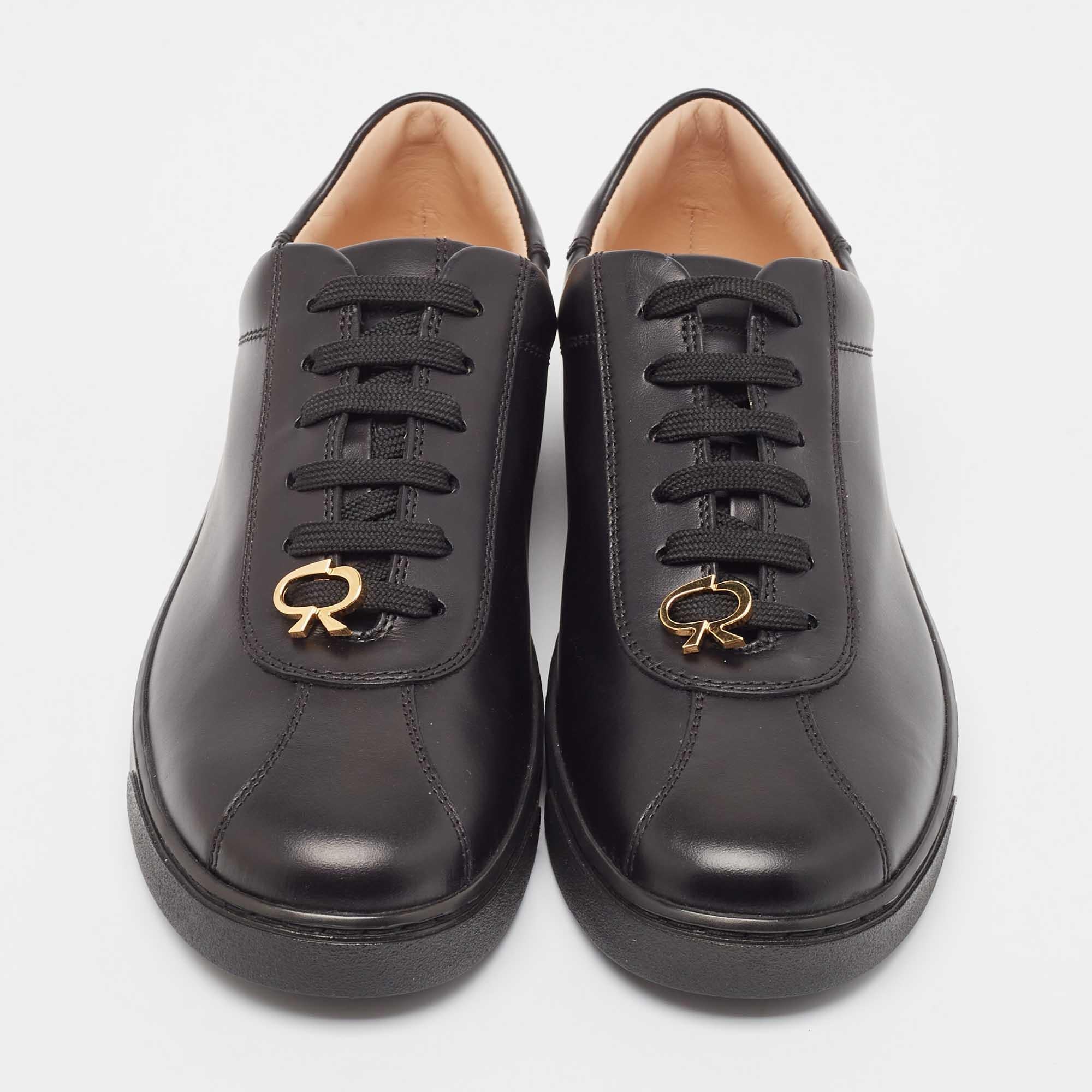 Gianvito Rossi Black Leather Ribbon Low Top Sneakers Size 37.5 In New Condition For Sale In Dubai, Al Qouz 2